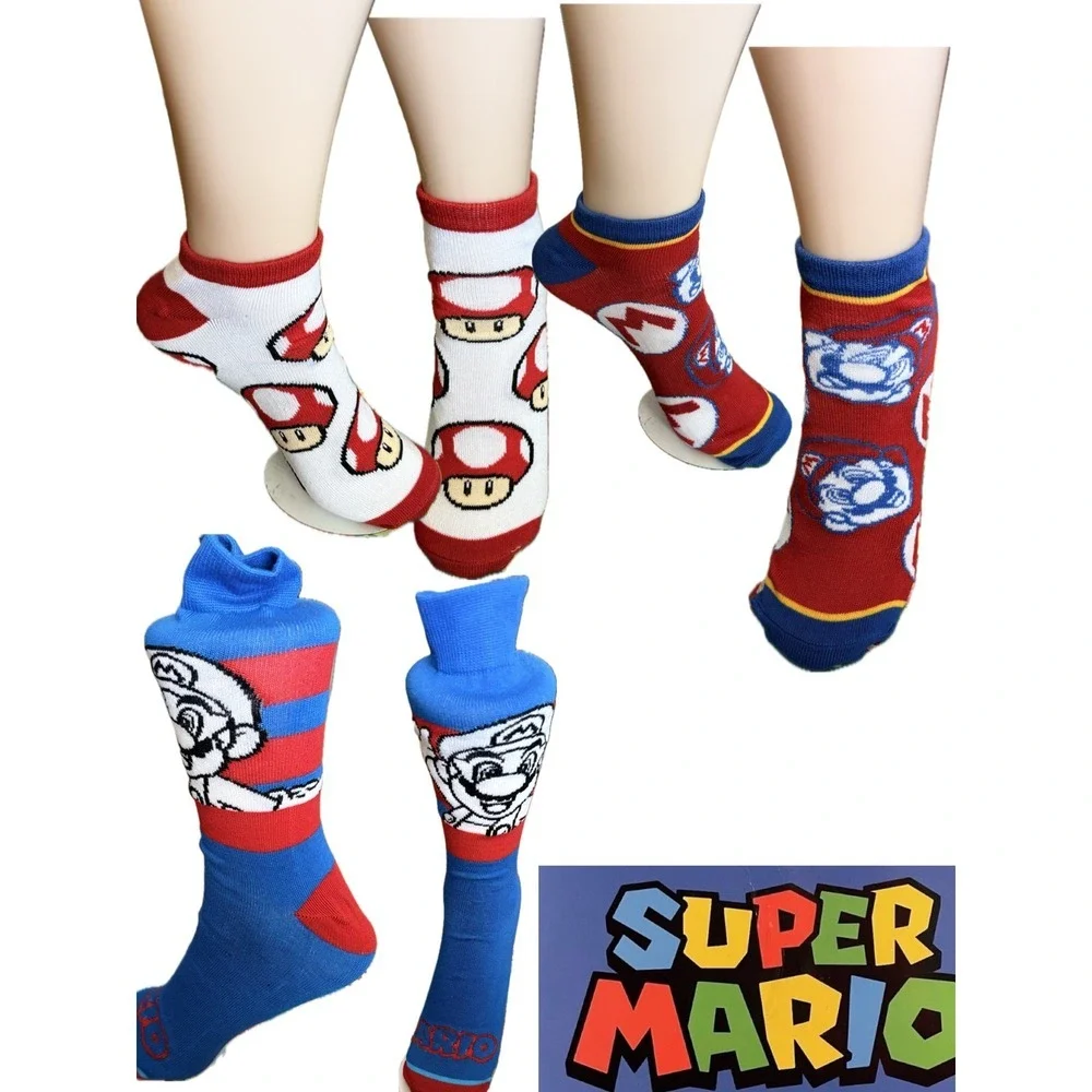 Nintendo Unisex Super Mario Bros Iconic Graphic Socks Bundle 3 Pairs Size 10-13